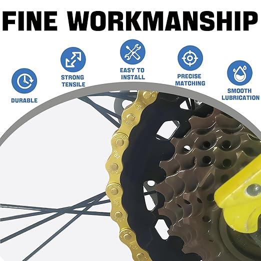 6/7/8/9/10/11/12 Speed Bike Chain – High-Strength, Durable & Smooth-Shifting for Road/Mountain Bikes (Gold-6/7/8-Speed)