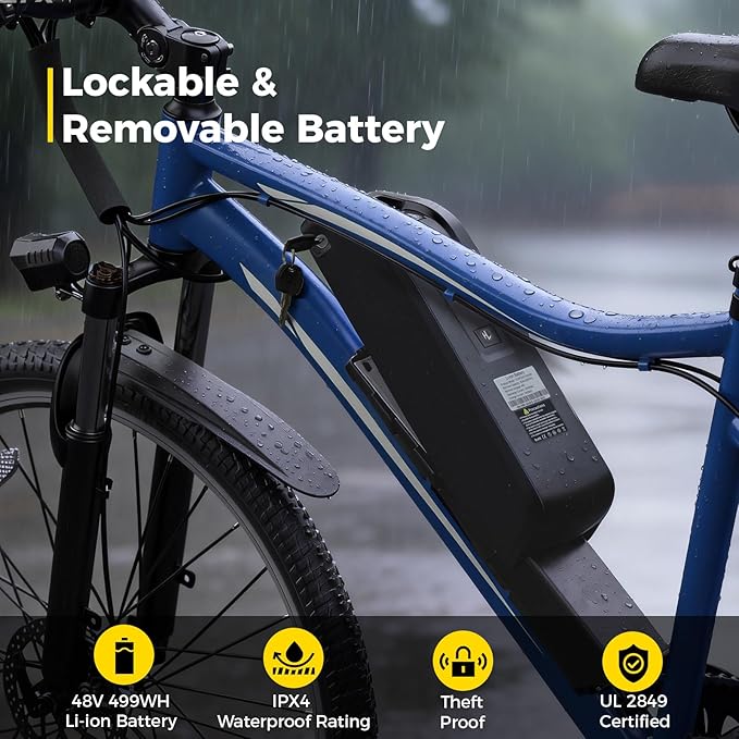 Electric Bikes for Adults, 26"/27.5" E Bikes for Adults with 1200W Peak Motor, 28 MPH, 50+ Miles Range Electric Bicycle, E Mountain Bike with 480WH Removable Battery, UL Certified