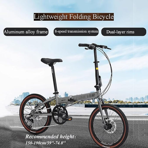 20 Inch Folding Bike for Adult Men Women, 8-Speed Drivetrain City Commuter Bike Adjustable Stem Portable Bicycle(Style2)