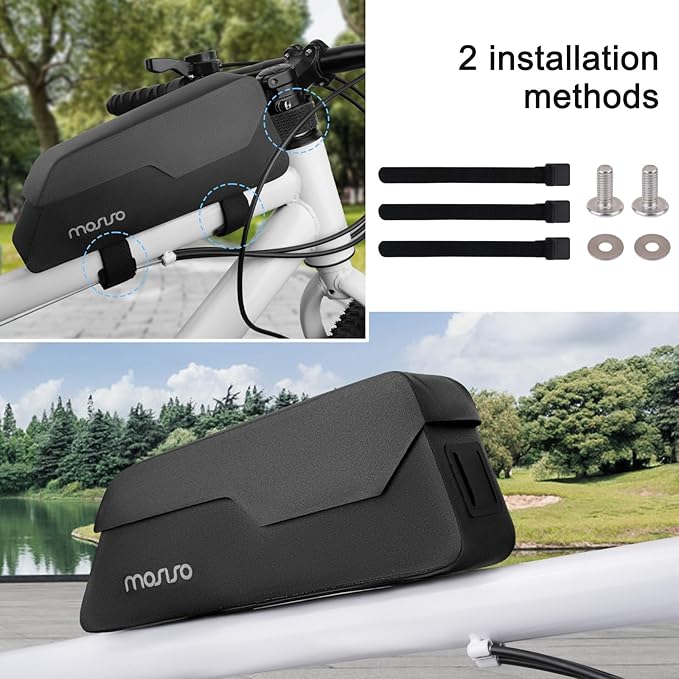 MOSISO Bike Frame Bag Top Tube Bike Bag, Waterproof Bicycle Front Frame Bags with Magnetic Flap Buckle Lock, Cycling Accessories Tools Storage Pouch for Road Mountain Cycling, Black