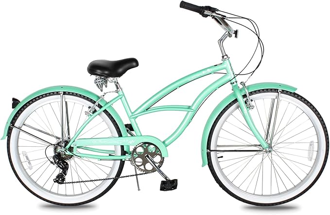 MICARGI 24/26 Inch Adult Cruiser Bicycle Hybrid Bike 1/7 Speeds Commuter Bike for Women, Men, Seniors,Step-Through or Step-Over Bike Steel Frame Multi Colors Style