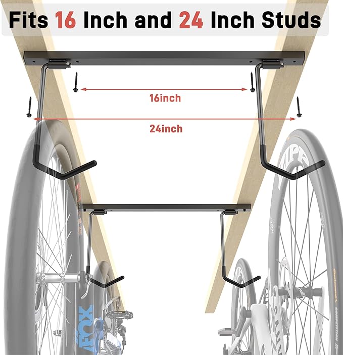 Ultrawall Ceiling Bike Rack for Garage, Indoor Bike Storage Hanger for up to 2 Bikes (Horizontally), 4 Bikes (Vertically) with Adjustable Cycling Hooks, 25 Inch