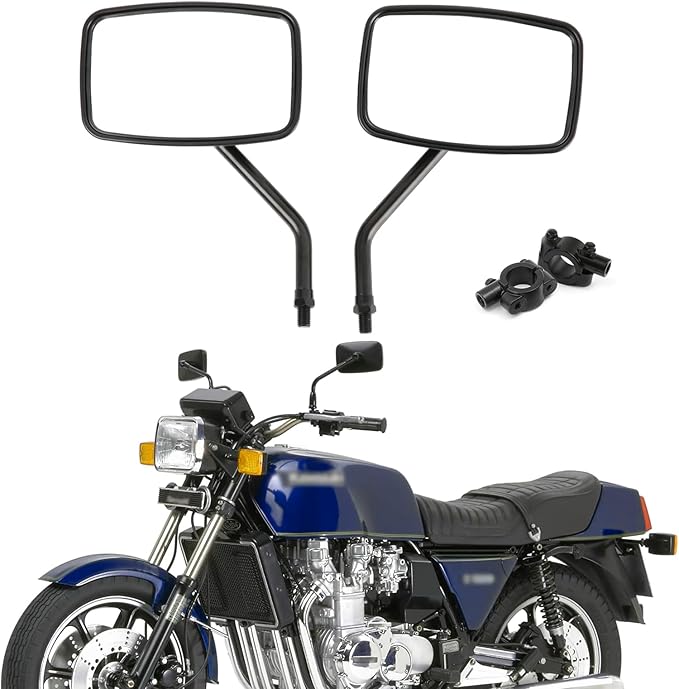 DREAMIZER Black 10mm Motorcycle Mirrors Universal Convex Rear View Side Mirrors with 7/8" Handlebar Mount Compatible with Honda Shadow Yamaha Suzuki Kawasaki Aprilia Ruckus Grom Shadow Vstar650