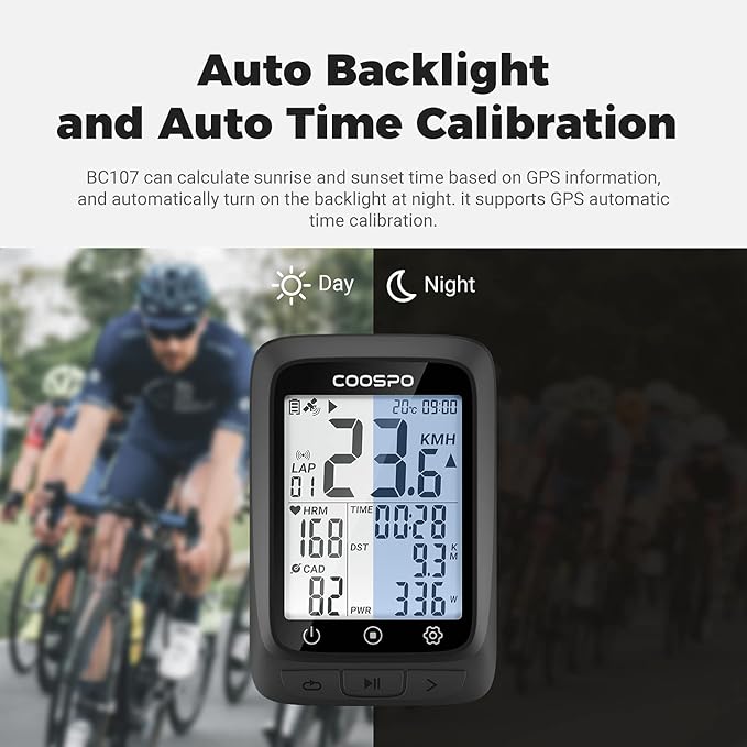 COOSPO Bike Computer GPS Wireless, ANT+ Cycling Computer GPS with Bluetooth, Multifunctional ANT+ Bicycle Computer GPS with 2.4 LCD Screen, Bike Speedometer with Auto Backlight IP67
