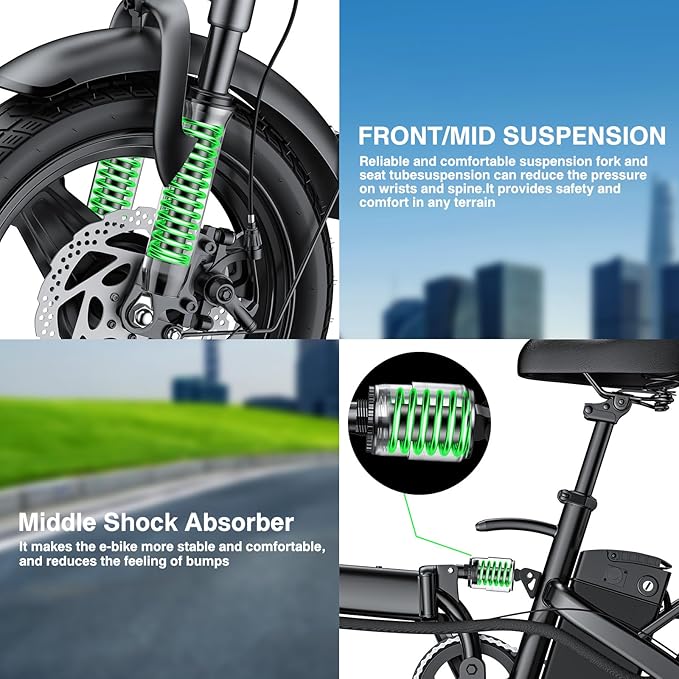 Electric Bike for Adults and Teens, 560-740W Motor, 20-25MPH Compact Commuter Folding Ebike, 32 Miles Range, 48V 10Ah Battery, 3-Level Pedal Assist, 14" Foldable Electric Bicycle, UL 2849 Certified