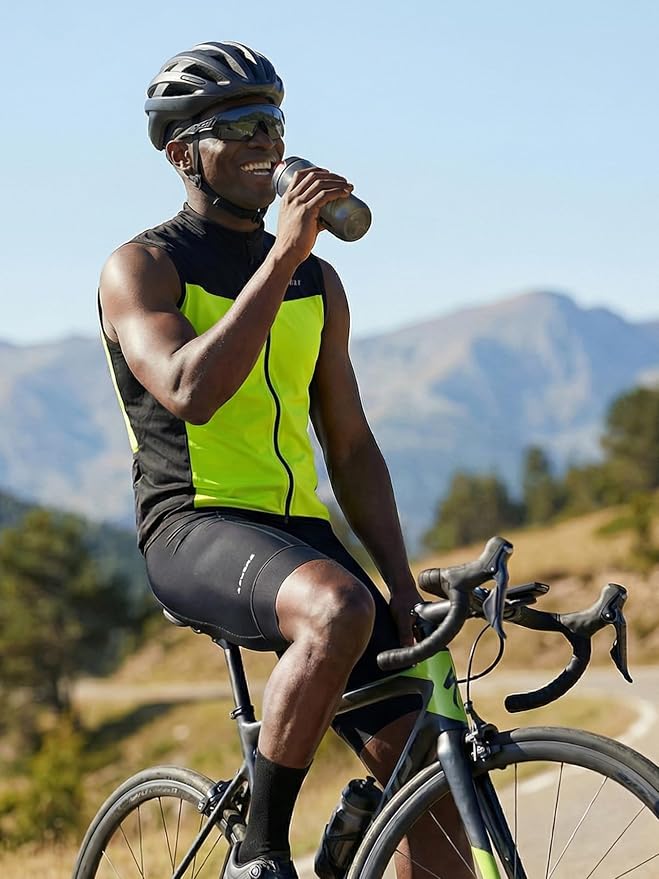 qualidyne Men's Sleeveless Cycling Jersey, Full Zip, Quick-Dry Moisture-Wicking Knit, 3 Rear Pockets, Reflective Details