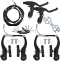 Complete V Bike Brake Set, Front and Rear Bike MTB Brake,Inner and Outer Callipers Cables Lever Kit with Calipers Levers Cables Multi-Tool Wrenches (Black)