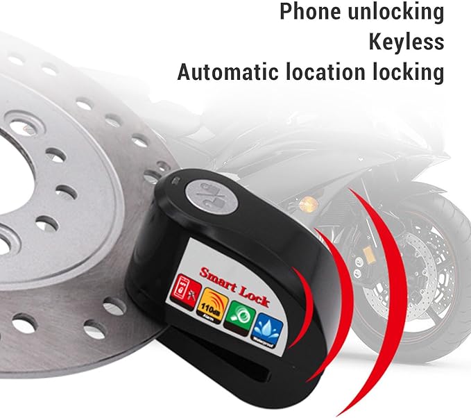 Motorcycle Lock, Disc Brake Lock with 115db Alarm Sound, Bluetooth Heavy Duty Motorcycle Locks Anti Theft for Motorcycles Wheel Lock, Rain Proof Scooter Dirt Bike Lock