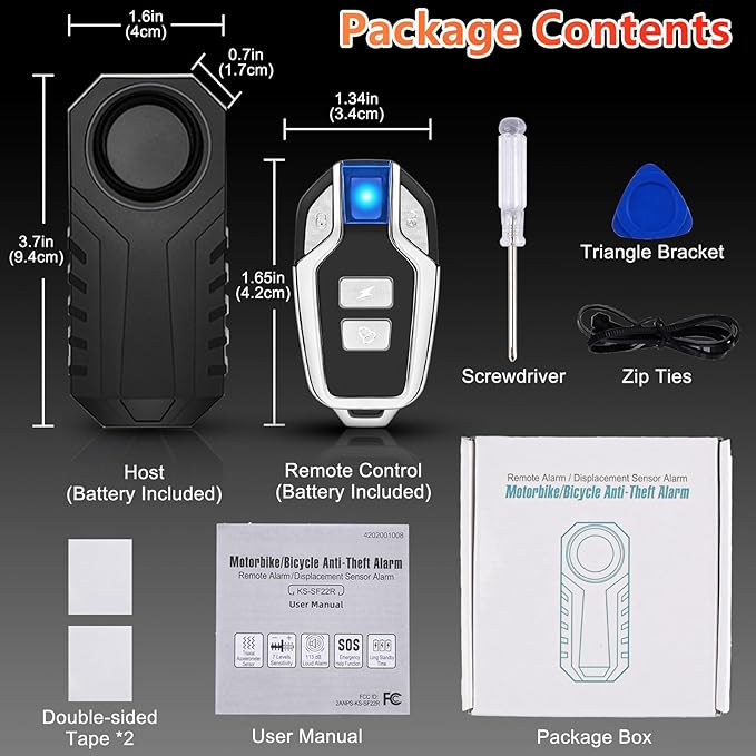 Bike Alarm with Remote,Bicycle Alarm Wireless,113dB Loud Bike Alarms for E-Bikes, Motorcycles, Scooter, Cars, Trailers, Luggage, Outdoor Riding and Cycling Safety IP65 Waterproof, 6Pcs