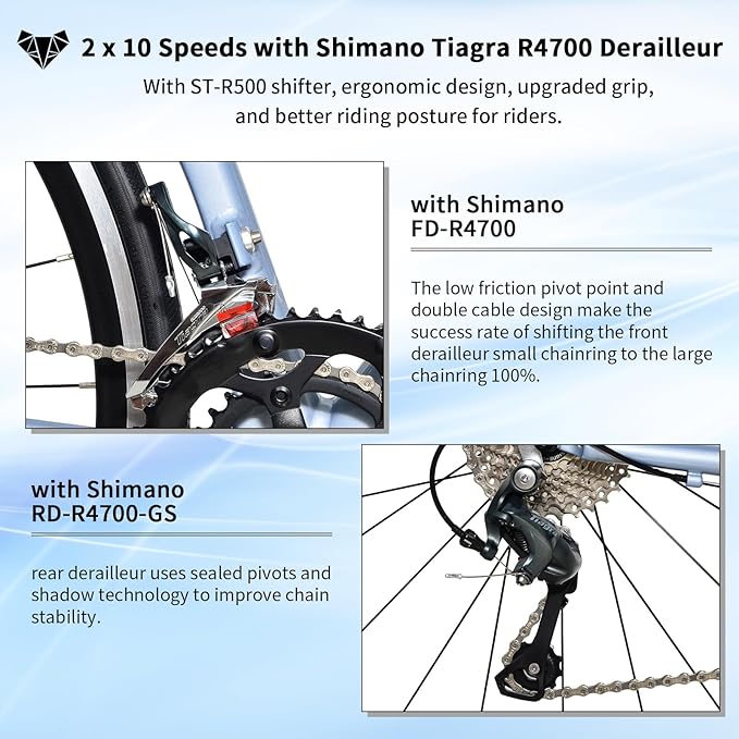 TRIFOX Super Light Aluminum Road Bike, Aircraft-Grade Aluminum Frame,20-Speed Lightweight Racing Bicycle with Shimano Tiagra 4700 Derailleur System, 700C Wheels