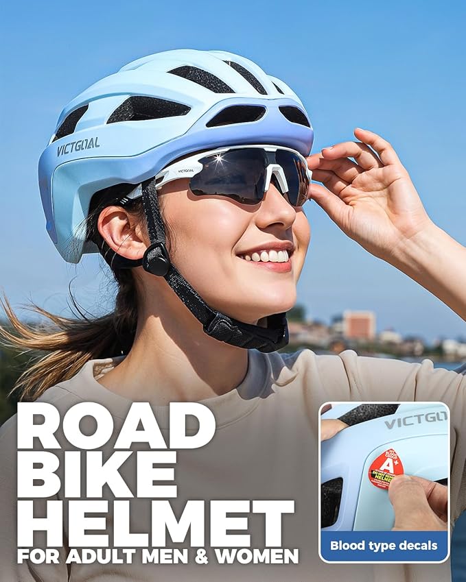 VICTGOAL Road Bike Helmet Adult Men Women with Detachable Magnetic Rear Light, Bicycle Helmet Adjustable Breathable Road Cycling Helmet for Road Mountain Riding