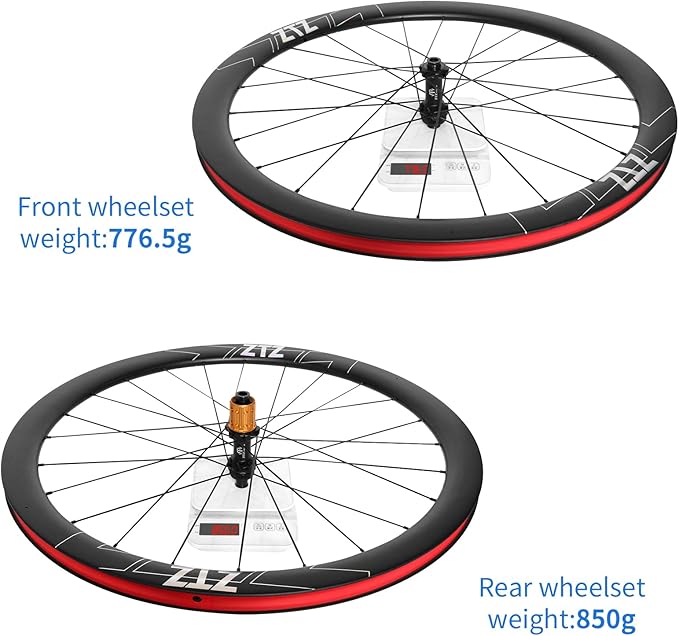 ZTZ 700C Carbon Road Bike Wheelset, Ultralight 37/46mm Disc Brake Bike Wheels,Front & Rear 24H High-Strength 700c Clincher Rims, Compatible with 8-11 Speed Cassettes