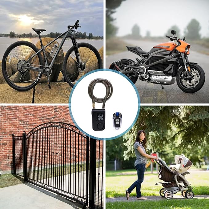 Mengshen Bike Alarm Lock, Wireless Anti-Theft Burglar for Bicycle Motorcycle Door Fence Gate Scooter Baby Stroller with 31 Inch Cable Length IP55 Waterproof Remote Control Included (Blue)