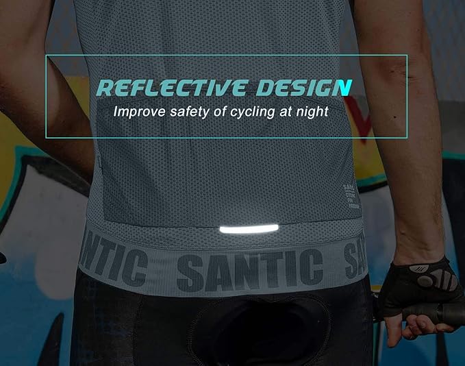 Santic Men's Cycling Jersey Short Sleeve Tops Pro Road Bike Shirt Full Zipper UPF 50+ MTB Jersey with Pockets
