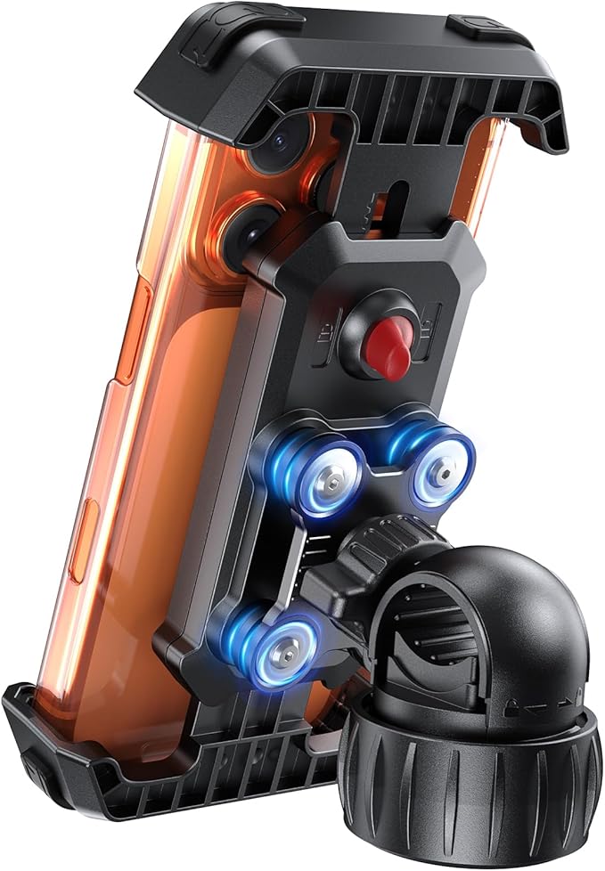 Anti-Shake Motorcycle Phone Mount - 2026 Dual Vibration Dampener, Universal Bike Phone Holder for iPhone 17/16/15/14/13 Series & Android 4.7-7”, Handlebar Mount for Bicycle/Motorbike/Scooter