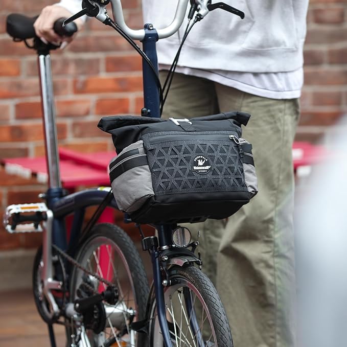 Rhinowalk Handlebar Bag for Brompton Folding Bike, 6.5L Expandable Front Bag with Quick Release Mount, Multiple Pockets, Shoulder Strap & Rain Cover (Black)