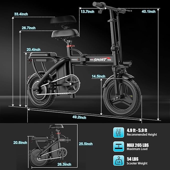 ASKGO Electric Bike for Adults Teens, 800W/1200W Peak Folding Ebike, 22/25MPH, 30-45 Miles Range, E-Bike with Dual Brake & Multi Suspension, 14" Portable Electric Mini Bike for Commuting