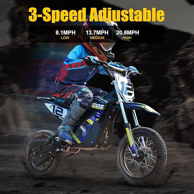 KOOZ HP112E PRO 36V 1000W Electric Dirt Bike for Kids, 3 Speed Modes Teen Electric Motorcycle Up to 20.6 MPH& 19 Miles Long-Range, Dual Suspension & Disc Brake, 16" Sturdy Tire