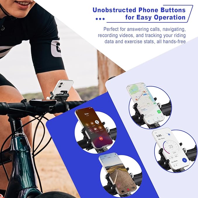 NineLeaf 5Pcs Bike Phone Mount Holder, Aluminum Motorcycle Phone Mount, Bicycle Handlebar Cell Phone Mount Rotatable for Exercise Bike Ebike Scooter Camera Friendly Suitable for 2.2"-3.7" Phones
