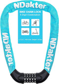 NDakter Bike Lock, 5 Digit Combination Heavy Duty Anti Theft Bicycle Chain Lock, 2.62/3.2/4.27/5/6Ft Long, High Security Resettable, Suitable for Bike, Scooter, Door, Gate, Fence-4/6mm Thick
