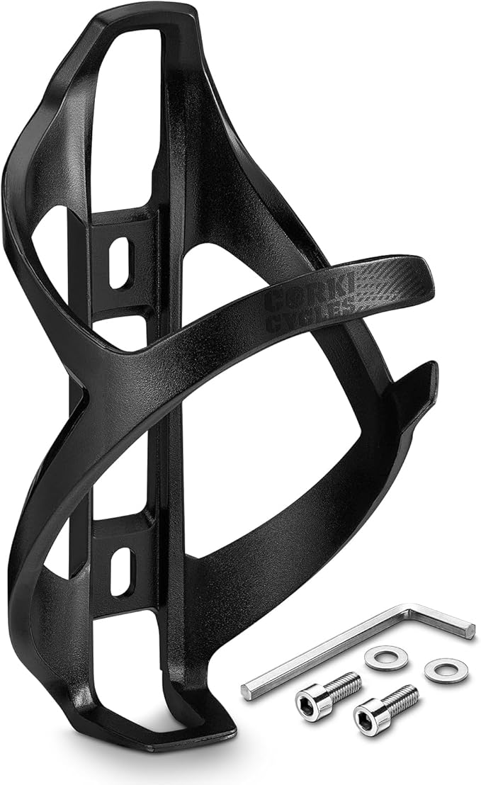 corki Cycles Bike Water Bottle Holder Right Side Load Water Bottle Cage for Road, MTB, Gravel Bicycle Black 1-Pack