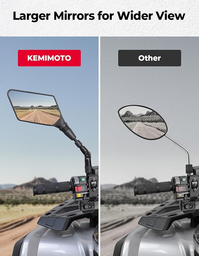 KEMIMOTO ATV Mirrors, 8MM 10MM Foldable Motorcycle Mirrors with 7/8" Handlebar Mounts, Clear Vision fit ATV Motorcycle Scooter Bike, Compatible with Polaris Sportsman, Outlander, Raptor