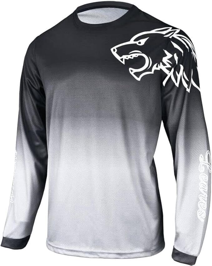 Men's Mountain Bike Shirts Long Sleeve MTB Off-Road Motocross Jersey Quick Dry&Moisture-Wicking