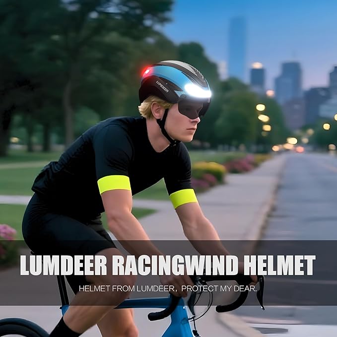 LUMDEER DARKNIGHT Bike Helmet - LED Turn Signals Front & Rear Light Rechargeable, Visor, Goggles for Ebike,Scooter Commuting, Adjustable Bicycle Helmets for Adults Men Women