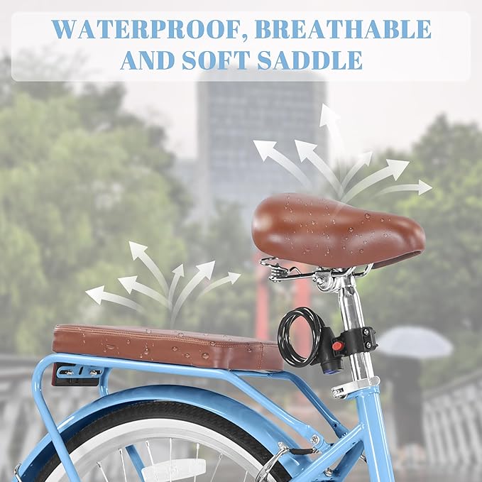 24/26 Inch Foldable Beach Cruiser Bike for Womens, 7 Speed Womens Bike with Basket and Coffee Cup, Commuting Bicycles for Women, Lightweight Complete Cruiser Bikes Bicycle for Ladies Adults