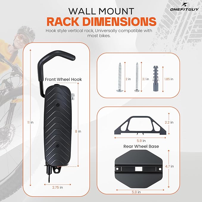 Foldable Bike Rack 1-Pack, Space Saving Vertical Bike Wall Mount with Adjustable 150° Rotating Hanger, Easy Garage, Indoor, or Shed Installation
