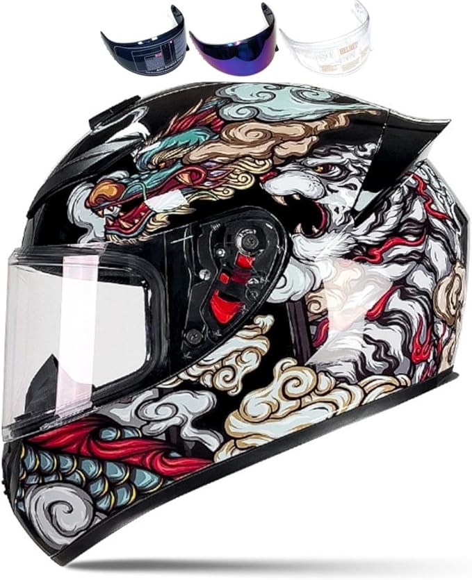 Full Face Motorcycle Helmet Racing Motocross Helmets with Pinlock Compatible Clear&Tinted Visors DOT Model Approved Street Bike Helmet