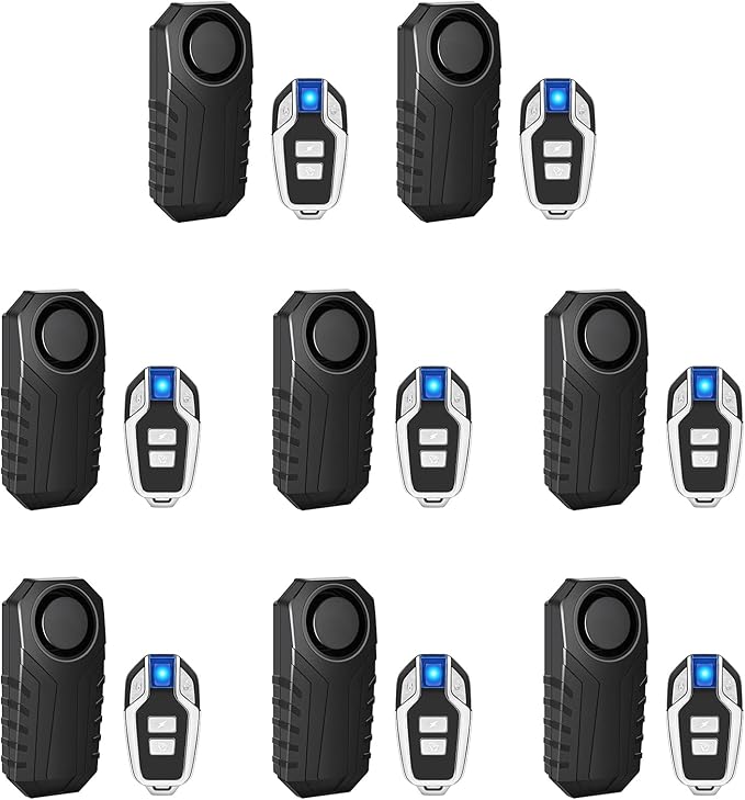 8PK Bike Alarm for Ebikes,Electric Scooter Alarm, Bike Alarm with Remote, Motorcycle Alarm Anti-Theft Vibration Motion Sensor Security Alarm System 113dB Loud IP65 Waterproof SOS Function
