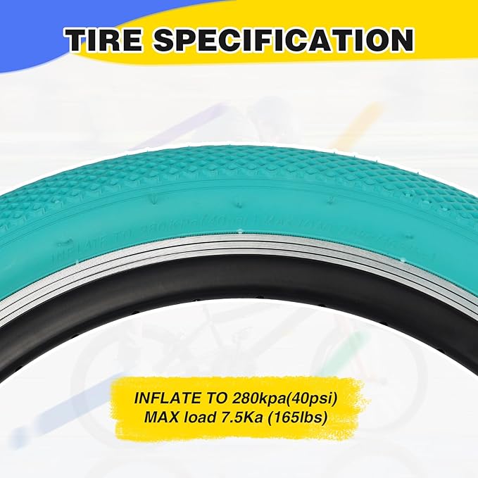 20 x 2.4 inch Bike tire Blue BMX tire 20 inch 2 Pack 20 Bike Tires,Kids Bike Tires Folding Replacement Tires Suitable for Bicycle Tires 20x2.35 20x2.4,20x2.5,3 Colors