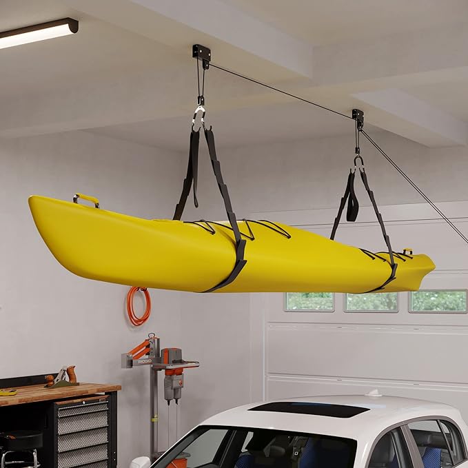 Kayak Storage Hoist - Overhead Pulley System with 125lb Capacity for Canoes, Bikes, Ladders, and More - for up to 12-Foot Ceilings by Rad Sportz