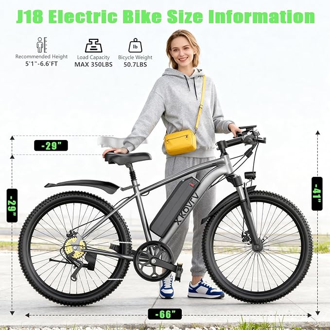 26'' Electric Bike for Adults 1200W Peak Motor 55 Miles Long Range 25MPH Commuter E-Bike with 7 Speed Gears IPX7 Waterproof Pedal Assist Electric Mountain Bicycle for Men (13Ah Battery-Gray)
