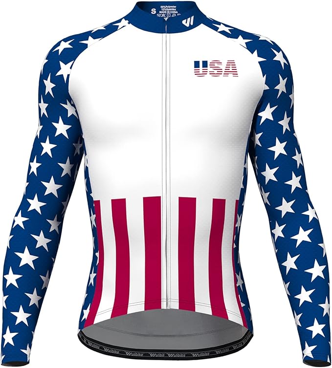 Lo.gas USA Cycling Jersey Men Short Sleeve Bike Biking Shirts American Flag Road Bicycle Clothing Full Zip with Pockets