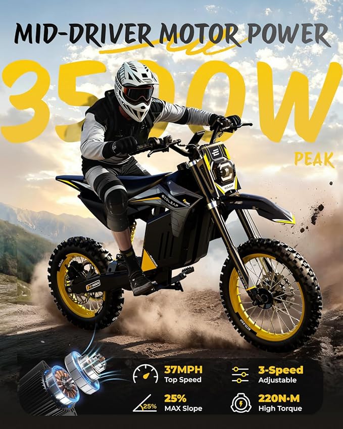 3500W Peak Electric Dirt Bike for Teens & Adults, 37MPH Electric Off-Road E-Bike with 48V 21Ah Battery, Up to 55 Miles Range, Dual Suspension, Hydraulic Brakes, 400LBS Load, Fit Age 13+