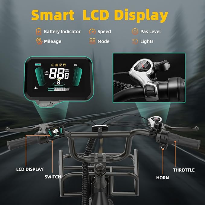 1800W Peak Electric Bikes for Adults 20" Fat Tire E Bike with 90 Miles Max Range 28 MPH Electric Bicycle Step-Thru Ebikes with 48V Removable Battery 7 Speed