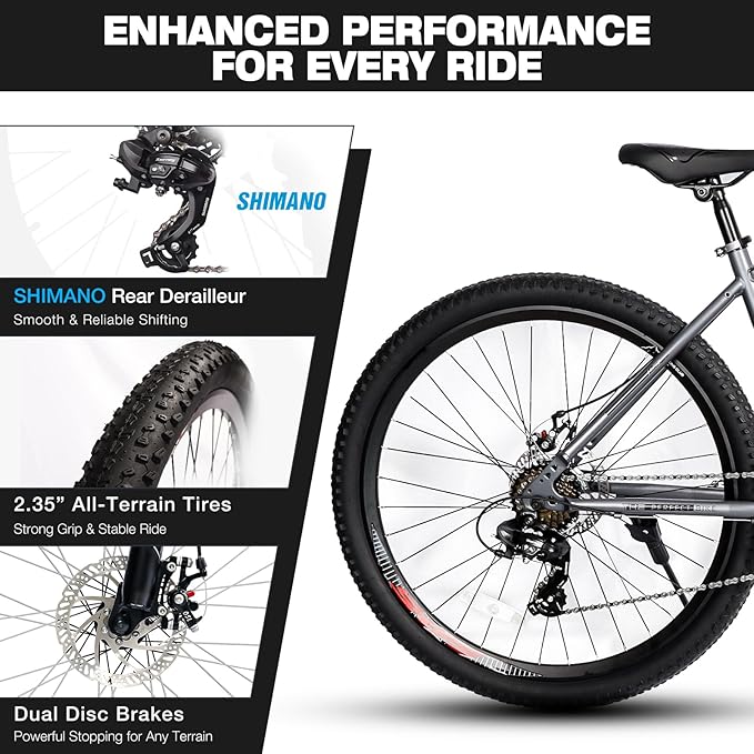 Convend 24/26/27.5" Mountain Bike for Adults, 21-Speed Twist Shifters, Lockout Suspension Fork, Dual Disc Brakes, High-Carbon Steel Frame, All-Terrain Tires, 85% Pre-Assembled