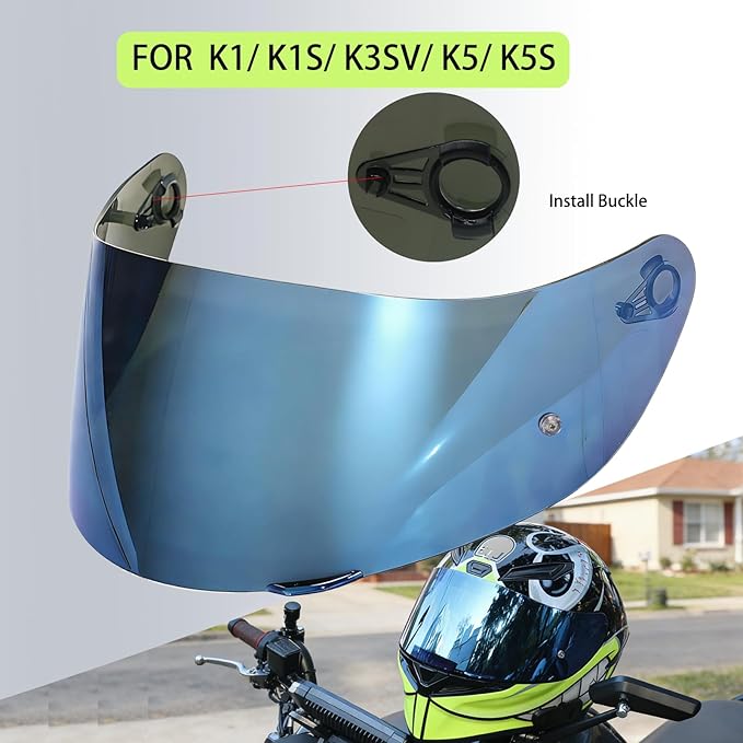 Motorcycle Helmet Visor for AGV K1 K1S K3SV K5 K5S, Anti-Scratch UV Protected Full Face Shield, High-Definition Tinted Mirror PC Lens, Day Riding (Blue)
