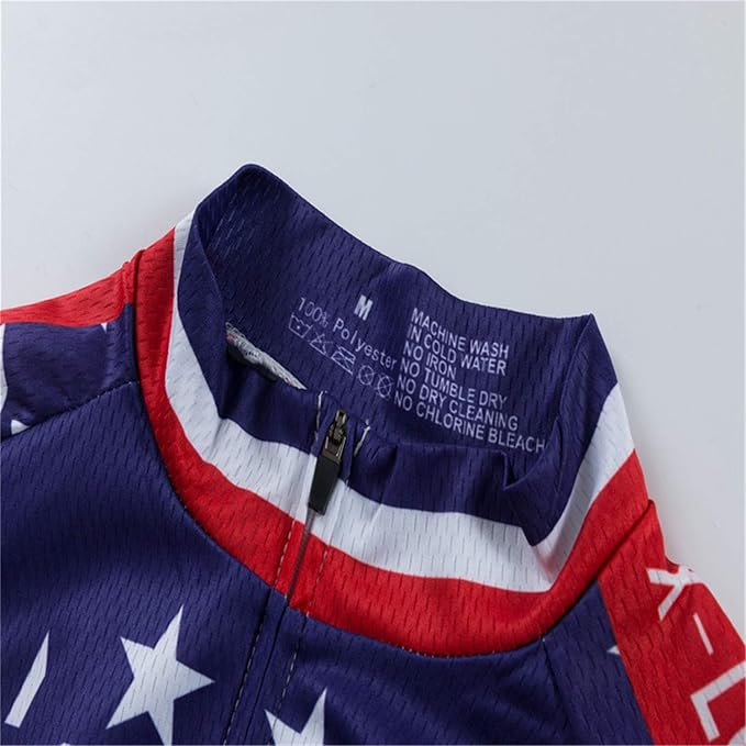 JPOJPO USA Cycling Jersey Men Short Sleeve Bike Shirts Biking Jersey Summer American Bicycle Tops with 3 Pockets Reflective