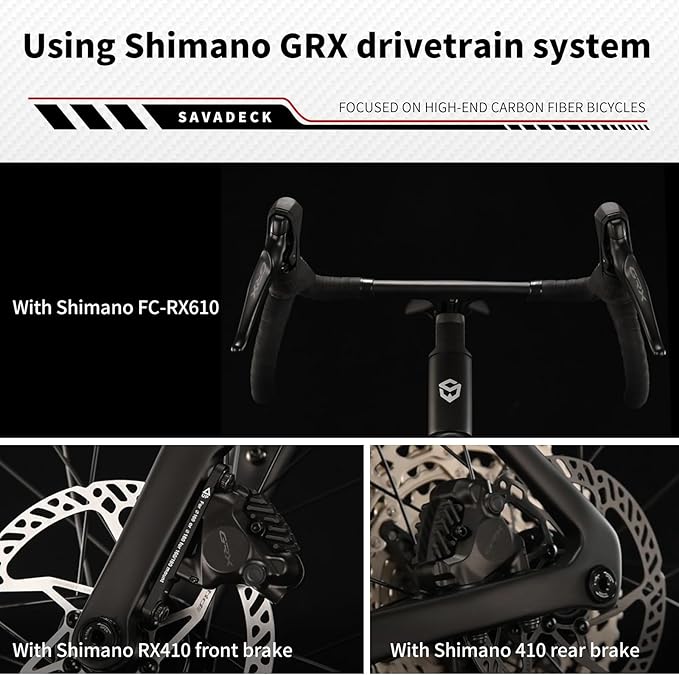 SAVADECK T800 Carbon Gravel Bike, with Shimano GRX610 12-Speed, Hydraulic Disc Brakes, 700x40c Tires for Road & Off-Road Adventure, Men's/Women's Bicycle