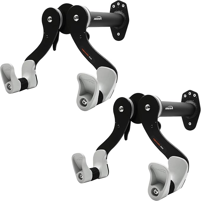Ibera Bike Wall Mount - Adjustable Frame Holder & Soft Rubber Cradles - Garage Bike Rack for Road, MTB, Kids, Hybrid Bikes - Easy Installation & Space-Saving Design