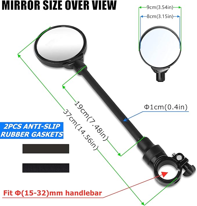 Bike Mirror 2 Pack, Adjustable Bike Mirrors Handlebar Rearview Mirror, Acrylic Convex Round Bike Rear View Mirrors for Handlebars Mount, Bicycle Mirror For E-bike Scooter