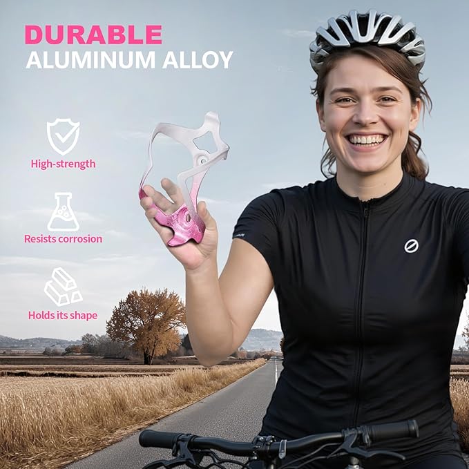 Bike Water Bottle Holder Bicycle Cage for Mountain Road MTB Gravel Adult Bikes Cycling Universal Carrier Rack 2 Pack Aluminum Alloy Ultralight Kettle Drink Accessories White Pink
