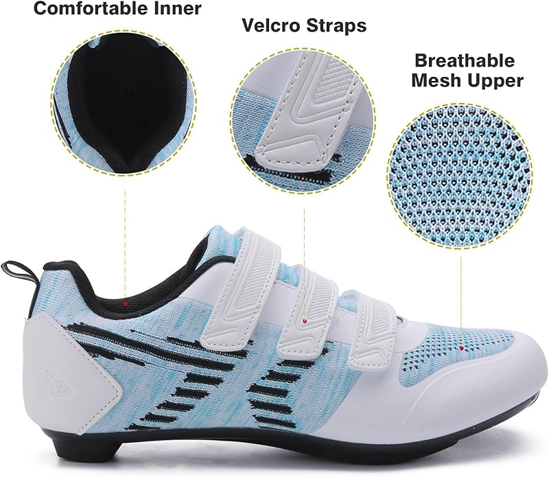 Unisex Road Bike Cycling Shoes Compatible with Peloton Shimano SPD Bike Riding Shoes for Men Women, 3 Straps, Pre-Installed Delta Cleats for Indoor Outdoor Cycling Biking