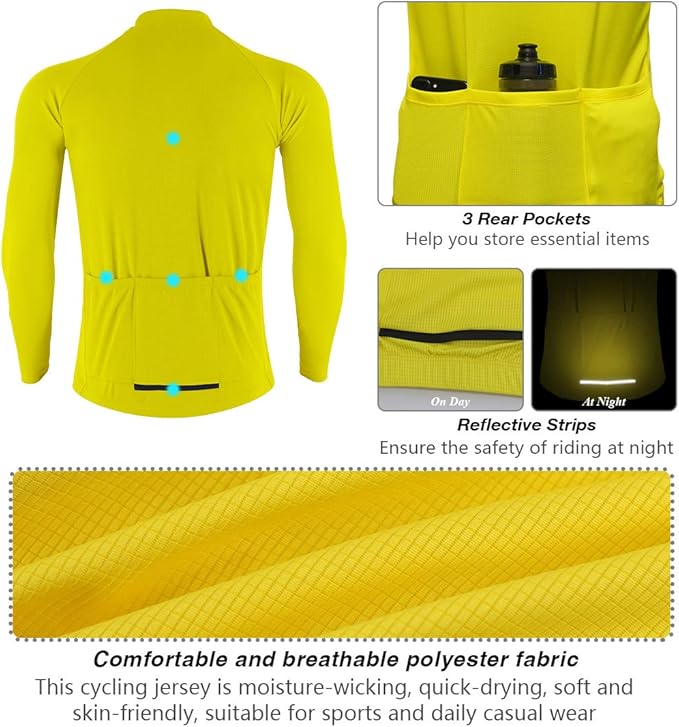 CATENA Men's Cycling Jersey Long Sleeve Shirt Running Top Moisture Wicking Workout Sports T-Shirt
