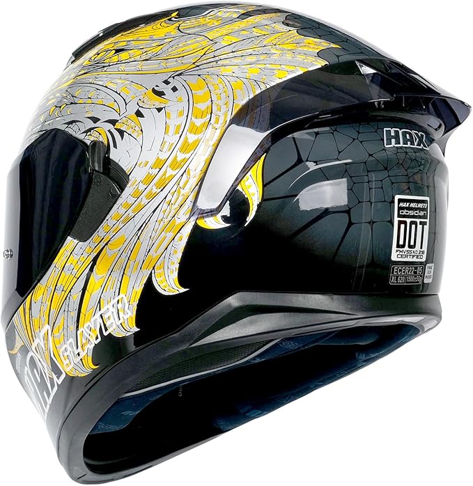 HAX Obsidian Full Face Dual Visor Adult Motorcycle Helmet for Motorbike Street Bike with Pinlock Ready DOT Approved Slayer Gold XXL