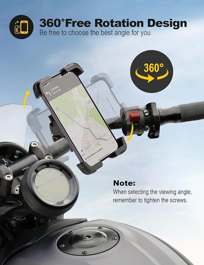 Bike Phone Holder, Universal Motorcycle Phone Holder with 360 Rotate for 4.7-6.8 Inch Smartphones, Compatible with Road Bike MTB Scooter