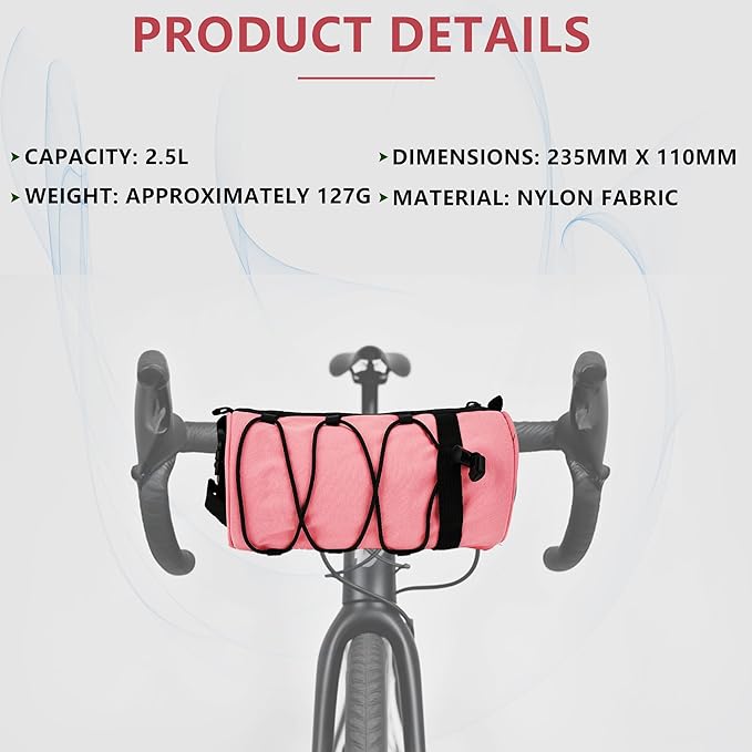Bike Handlebar Bag for Bicycle, Nylon Cycling Front Bag with Side Pockets and Elastic Cord, Compact Storage Pouch for Commuting, Travel and Daily Riding